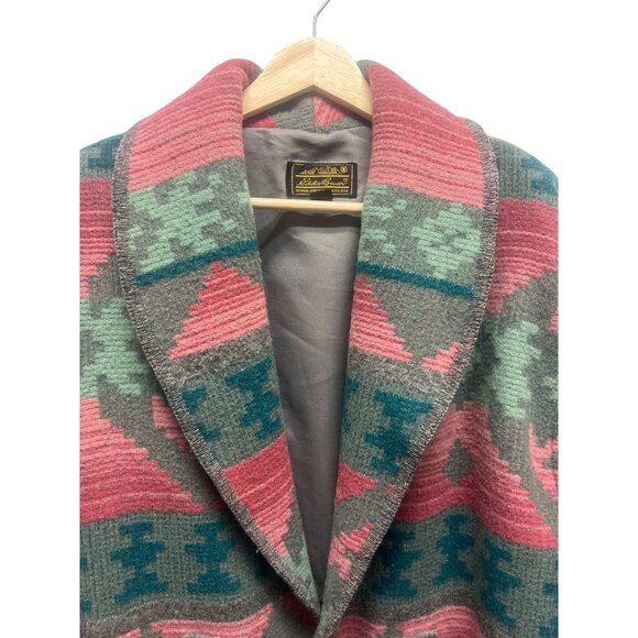 Eddie Bauer Vintage 80's Wool Aztec Pink and Green Blanket Coat - Picture 3 of 10